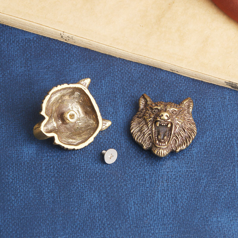 Wolf Jewelry & Watches Tampa - 2ชิ้นวินเทจแกะสลักหัวหมาป่าทองเหลืองตกแต่งหัวเข็มขัด Conchos สกรูด้านหลังกระดุม DIY อุปกรณ์ตกแต่งหนัง
