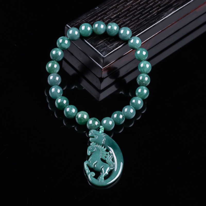 Jewelry & Watches Sp Zo O - สร้อยข้อมือถักมือจากหยกธรรมชาติสีน้ำเงินลายม้าตามปีนักษัตร เครื่องประดับหรูหรา แฟชั่นจิวเวลรี่ พร้อมใบรับรองของขวัญ