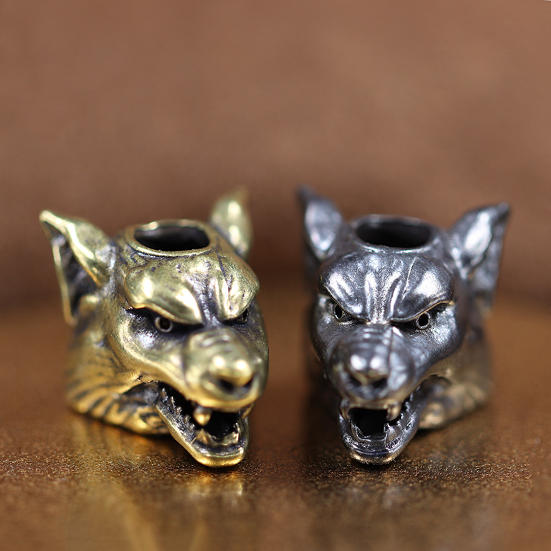 Wolf Jewelry & Watches Tampa - สัตว์หมาป่านักรบประติมากรรมทองเหลือง Paracord ลูกปัด DIY Handmade Lanyard