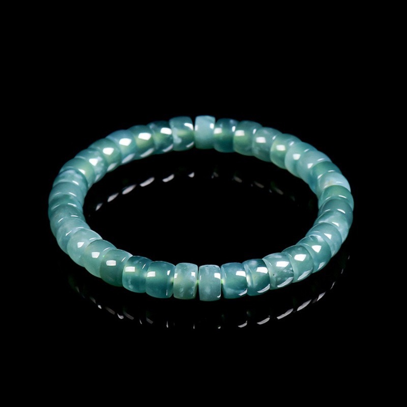 Jewelry & Watches Sp Zo O - หยกแท้เกรดเอ สีน้ำเงินแบบโบราณ ทรงกระบอก สร้อยข้อมือลูกปัดน้ำแข็งสำหรับผู้หญิง เครื่องประดับหยกคุณภาพสูง