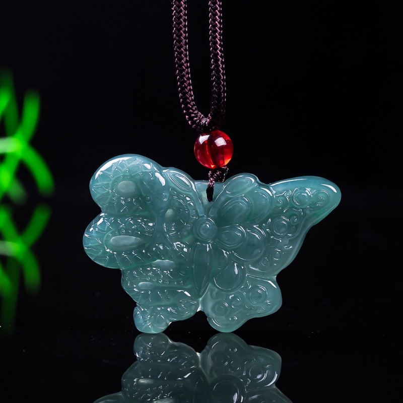 Jewelry & Watches Sp Zo O - หยกธรรมชาติเกรด A สำหรับผู้ชายและผู้หญิง, จี้รูปผีเสื้อ, เครื่องประดับหยกชนิดน้ำแข็งสีฟ้า และสินค้าหยก
