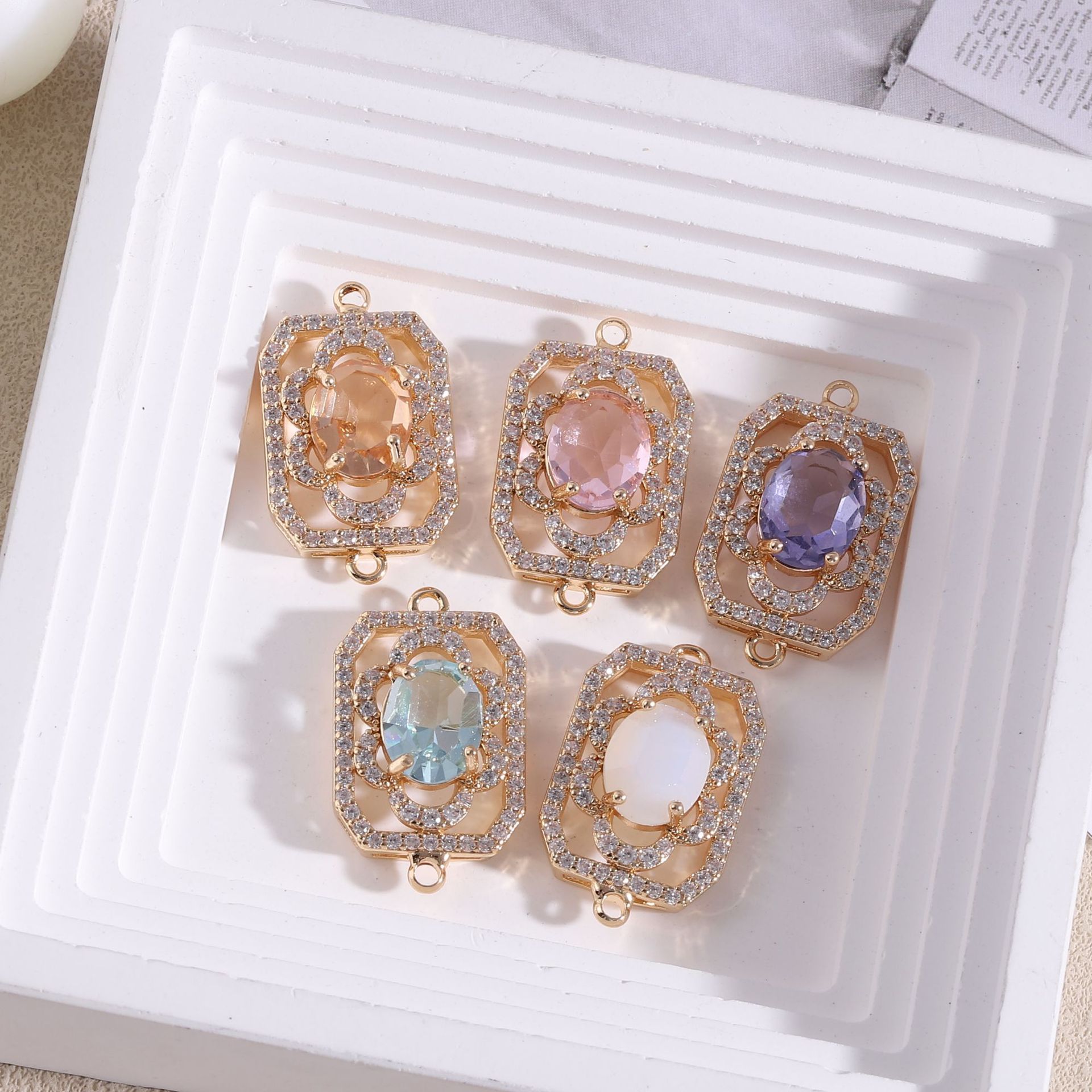 Diamond Stud Earrings - 10 ชิ้น/ถุงเพชร studded รูปสี่เหลี่ยมผืนผ้าดอกไม้คู่จี้สร้อยข้อมือ DIY สร้อยคอต่างหูอุปกรณ์เสริม