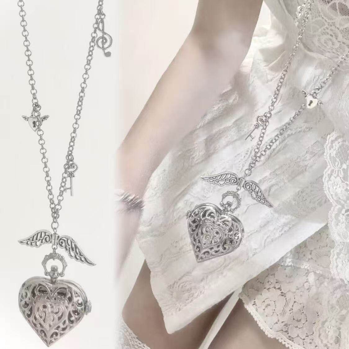 Vintage Jewelry Watches Women - นาฬิกาพกแบบโซ่ Y2K ดีไซน์สตีมพังก์ พร้อมจี้วินเทจ ใช้เป็นพวงกุญแจได้ ของขวัญวันวาเลนไทน์