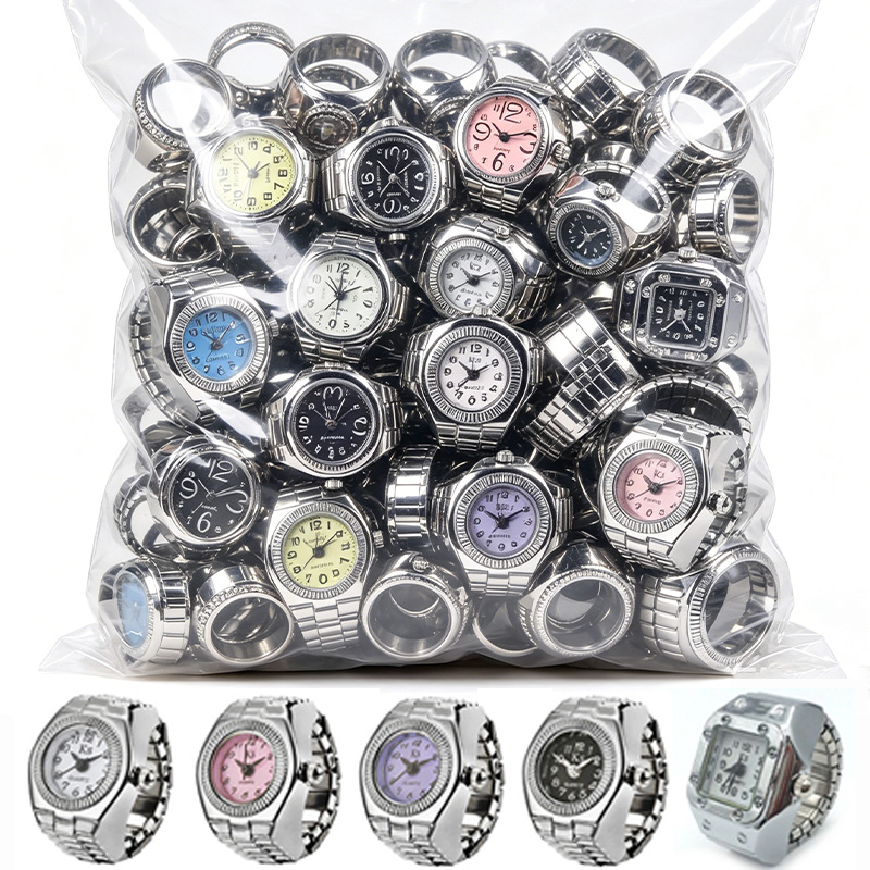 Vintage Jewelry Watches Women - นาฬิกาข้อมือวินเทจสีเงินสไตล์มินิพังก์ แหวนแฟชั่น นาฬิกาดิจิตอลควอตซ์แบบยืดหยุ่นสำหรับผู้หญิงผู้ชาย เครื่องประดับนาฬิกาข้อมือ ของขวัญสุดเก๋