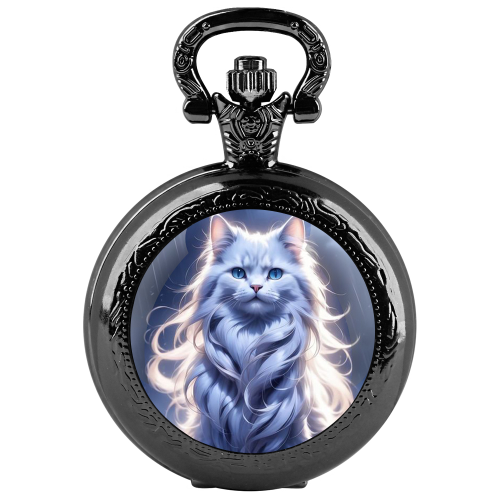 Jewelry Watches For Kids - น่ารักการ์ตูนแมวออกแบบควอตซ์นาฬิกาพ็อกเก็ตสําหรับผู้หญิงผู้ชายเด็ก Pocket Fob Chain นาฬิกาเครื่องประดับของขวัญ