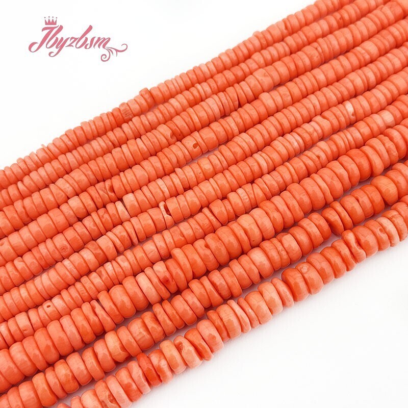 Charm Bracelet Beads - 3x6/4x7/5x10 มม.สีชมพูธรรมชาติปะการังหินลูกปัด Rondelle รูปร่างหลวม Spacer Strand