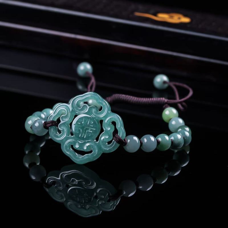 Jewelry & Watches Sp Zo O - กำไลหยกแท้เกรด A ดีไซน์ดั้งเดิม แฟชั่นลูกปัดทรงกลมสีน้ำเงินน้ำแข็ง สำหรับผู้ชายและผู้หญิง