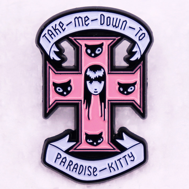 Paradise Jewelry & Watches Llc Photos - เอมิลี่แปลกพาฉันลงไปยังสวรรค์คิตตี้ป้ายเคลือบเครื่องประดับเข็มกลัดไม้กางเขนสีชมพู