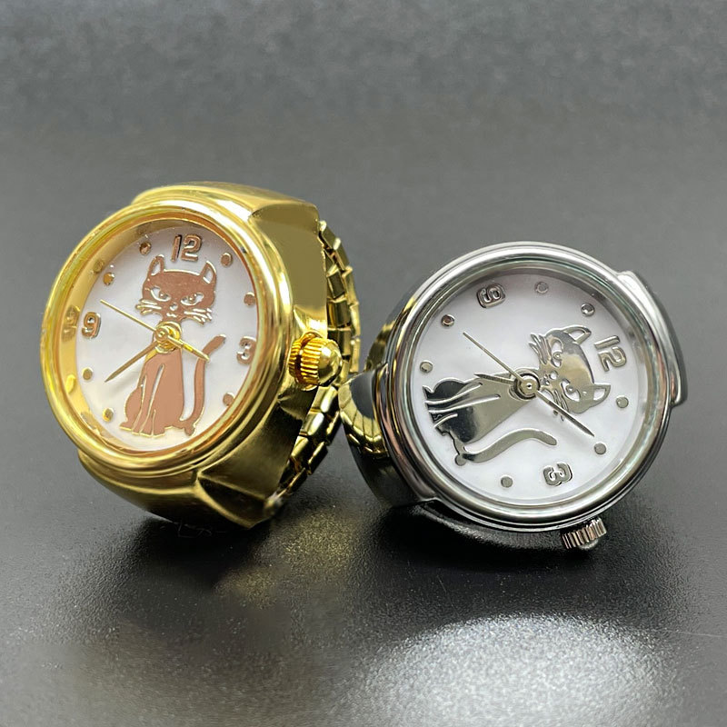 Vintage Jewelry Watches Women - แฟชั่น WLP Punk แหวนใส่นาฬิกา QUARTZ สำหรับแมวคู่ผู้หญิงผู้ชายวินเทจเรียบง่ายยืดหยุ่นได้สายนาฬิกาอัลลอยเครื่องประดับ