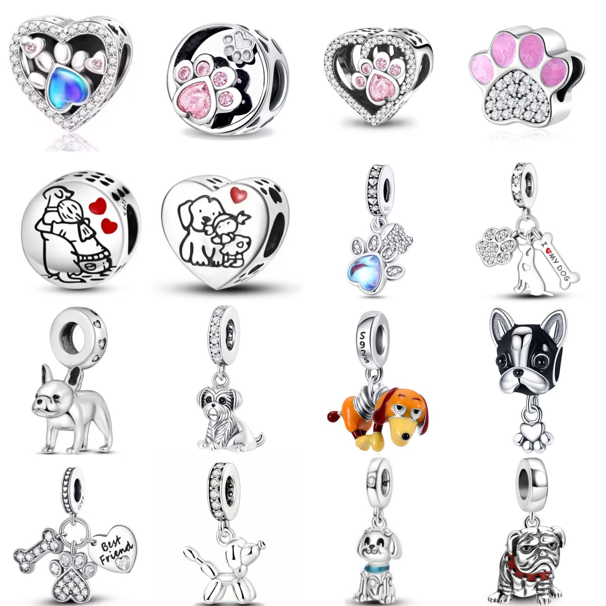 Wolf Jewelry & Watches Tampa - จี้รูปหมาป่าประดับเพชรซิคอน พร้อมคลิปหนีบกระดูก ลูกปัด โซ่กันหลุด ใช้ได้กับกำไลข้อมือแท้สำหรับผู้หญิง DIY