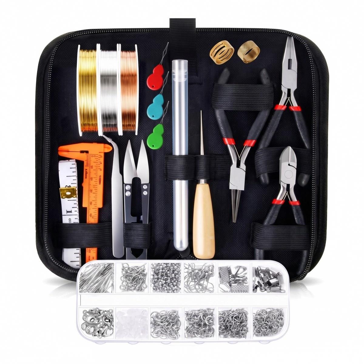 Jewelry Repair & Watches Reviews - ชุดเครื่องมือซ่อมแซมเครื่องประดับและงานประดิษฐ์แบบพกพาสำหรับมืออาชีพ, อุปกรณ์ครบชุดพร้อมห่วงลวดสำหรับทำสร้อยคอ สร้อยข้อมือ ต่างหู DIY