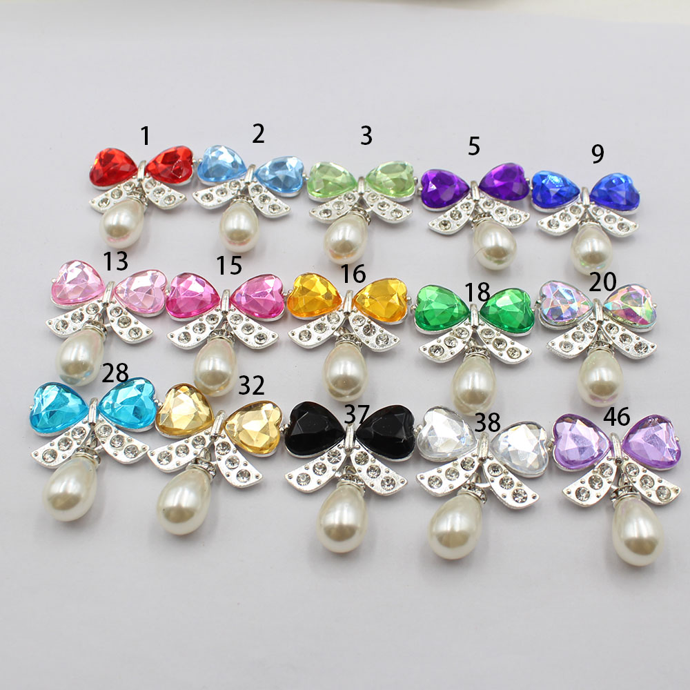 Diamond Stud Earrings - ขายตรงชุด 5 ชิ้น/เซ็ต โบว์ประดับเพชรโลหะผสมเงิน วัสดุมุกทรงหยดน้ำ สำหรับทำหมวก