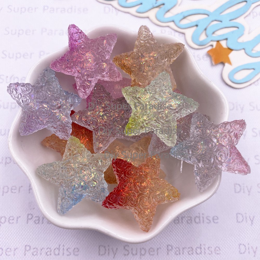 Paradise Jewelry & Watches Llc Photos - 10PCS เรซิ่นลูกอมสีสีสันกุหลาบดาวรูปแกะสลักแบนหิน DIY เครื่องประดับงานแต่งงานตกแต่งสมุดภาพอุปกรณ์เสริมหัตถกรรม