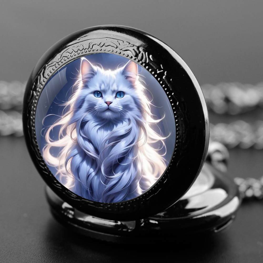 Jewelry Watches For Kids - น่ารัก Kawaii แมวกราฟิกแก้วโดมควอตซ์สร้อยคอนาฬิกาพ็อกเก็ตผู้ชายผู้หญิงเด็กที่ไม่ซ้ํากันเครื่องประดับจี้อุปกรณ์เสริมของขวัญ