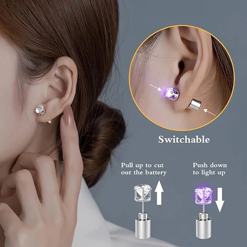 1 คู่ LED Light Up EAR STUD Bl - Diamond Stud Earrings บทวิจารณ์และราคา