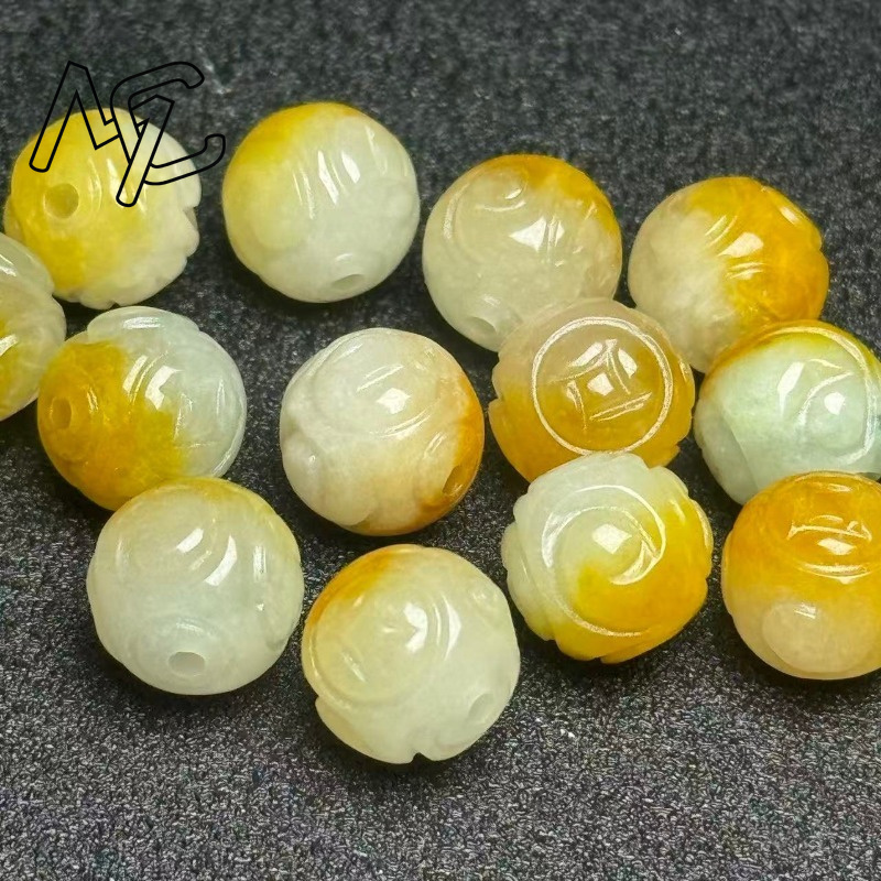 ลูกปัดหยกสีเหลืองธรรมชาติทรงกล - Charm Bracelet Beads บทวิจารณ์และราคา