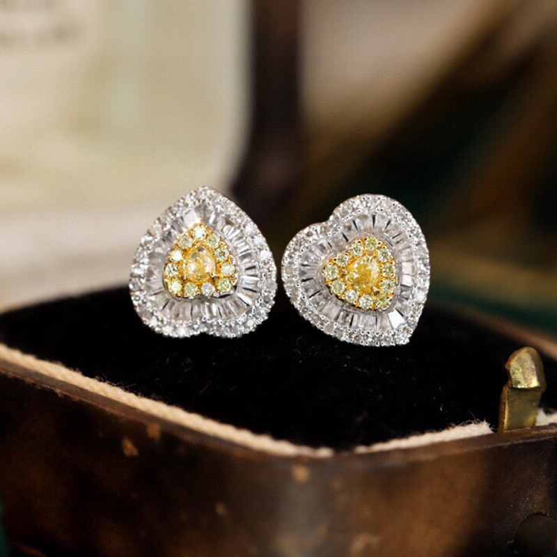 Aazuo จริง 18K สีขาวทองจริงสีเ - Diamond Stud Earrings บทวิจารณ์และราคา