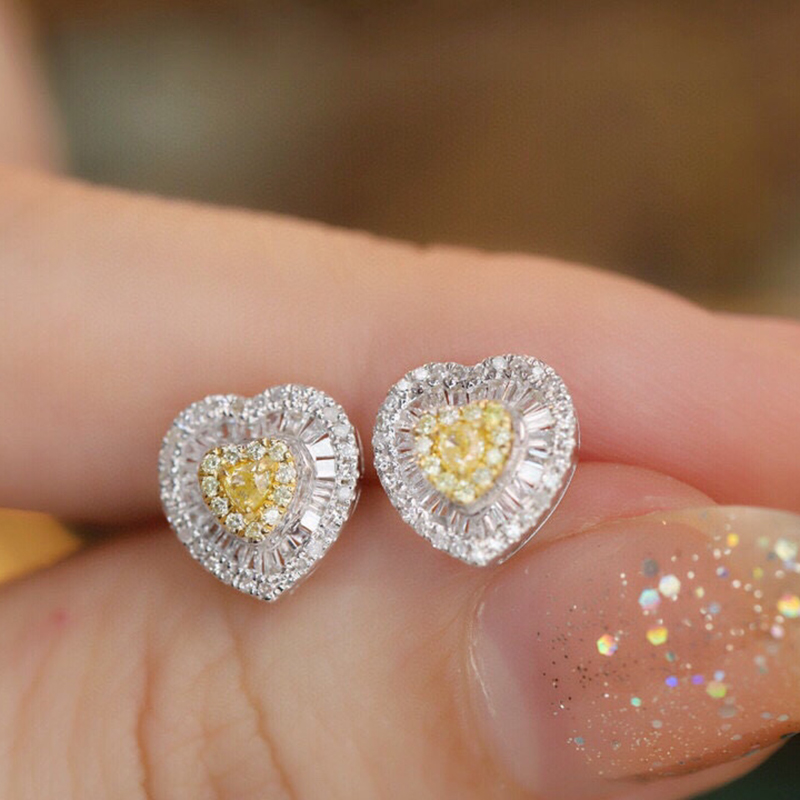 Aazuo จริง 18K สีขาวทองจริงสีเ - Diamond Stud Earrings บทวิจารณ์และราคา